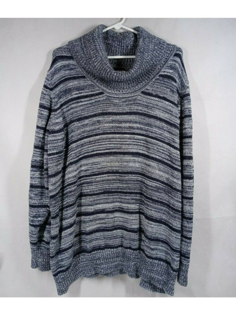 Basic Editions Women's Blue & Gray Metallic Cowl Neck Sweater Size 3X